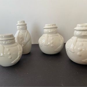 Ceramic Snowman Salt & Pepper and Candle Holder Set Made in Italy.